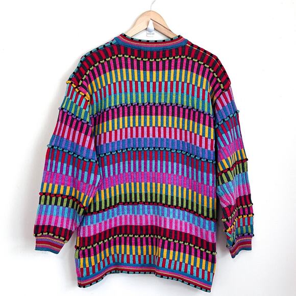 VTG 90s Christine Foley Rainbow Stripe Women Cardigan Sweater Size 2 Oversized - Picture 2 of 8